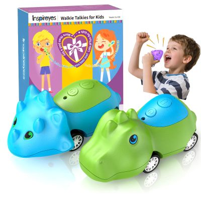 Inspireyes Dinosaur Kids Walkie Talkies 2 Pack, Toys for Boys Girls Age 3 to 5 7, 48H Playtime, Fun for Home or Yard, T-Rex Rechargeable Gift Birthday Christmas Camping Toddlers