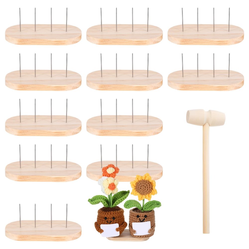 12 Pcs Crochet Doll Stand Wooden, Wooden Doll Stand Display Base with Metal Pins, Figure Holder for Crochet Toys, Puppet Figure Support for Handmade Crafts and Toy Models, Quadruple Steel Needle