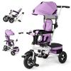 HONEY JOY Tricycle, 5-in-1 Folding Baby Trike Stroller w/Adjustable Handle & Canopy, Reversible Seat, Safety Belt, Folding Pedal, Bell, Storage, Push Tricycle for Toddlers 1-5 Years Old (Purple) view 1