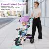 HONEY JOY Tricycle, 5-in-1 Folding Baby Trike Stroller w/Adjustable Handle & Canopy, Reversible Seat, Safety Belt, Folding Pedal, Bell, Storage, Push Tricycle for Toddlers 1-5 Years Old (Purple) view 2