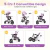 HONEY JOY Tricycle, 5-in-1 Folding Baby Trike Stroller w/Adjustable Handle & Canopy, Reversible Seat, Safety Belt, Folding Pedal, Bell, Storage, Push Tricycle for Toddlers 1-5 Years Old (Purple) view 3