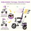 HONEY JOY Tricycle, 5-in-1 Folding Baby Trike Stroller w/Adjustable Handle & Canopy, Reversible Seat, Safety Belt, Folding Pedal, Bell, Storage, Push Tricycle for Toddlers 1-5 Years Old (Purple) view 4