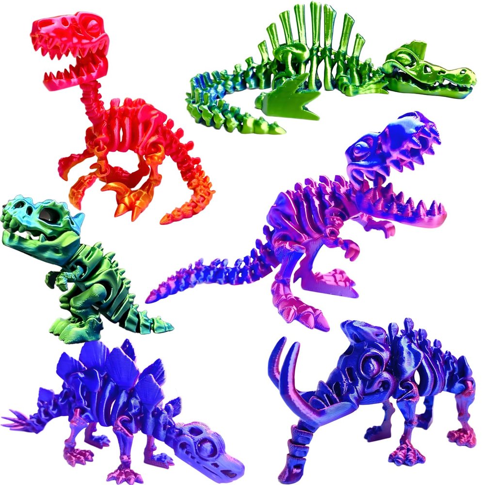 TJYZGXQ 6pcs 3D Printed Dinosaur Skeletons, T-Rex Fidget Toys,3D Printed Dragon Animals Toys,Dragon Toy Kids Girl,Dinosaur Toys for Kids 5-7 Desk Gifts