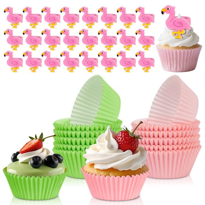 200Pcs Witch Cupcake Liners and 24 PCS Flamingo Cupcake Toppers