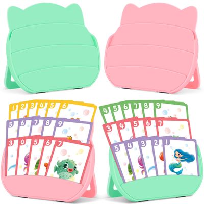 4 PCS Card Holders for Playing Cards, Playing Card Holder for Kids Adults Arthritis Little Hands,3 Layers Stand Foldable Card Holder for Card Games Parties Travel Family Game Night (Green & Pink)