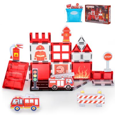 Magnetic Tiles, Firetruck Toys 3-5 Years Old, Fire Trucks for Toddlers 3-5, Magnetic Building Blocks for Kids, STEM Educational Construction Toys for Toddlers, Xmas Birthday Gifts for Boys and Girls