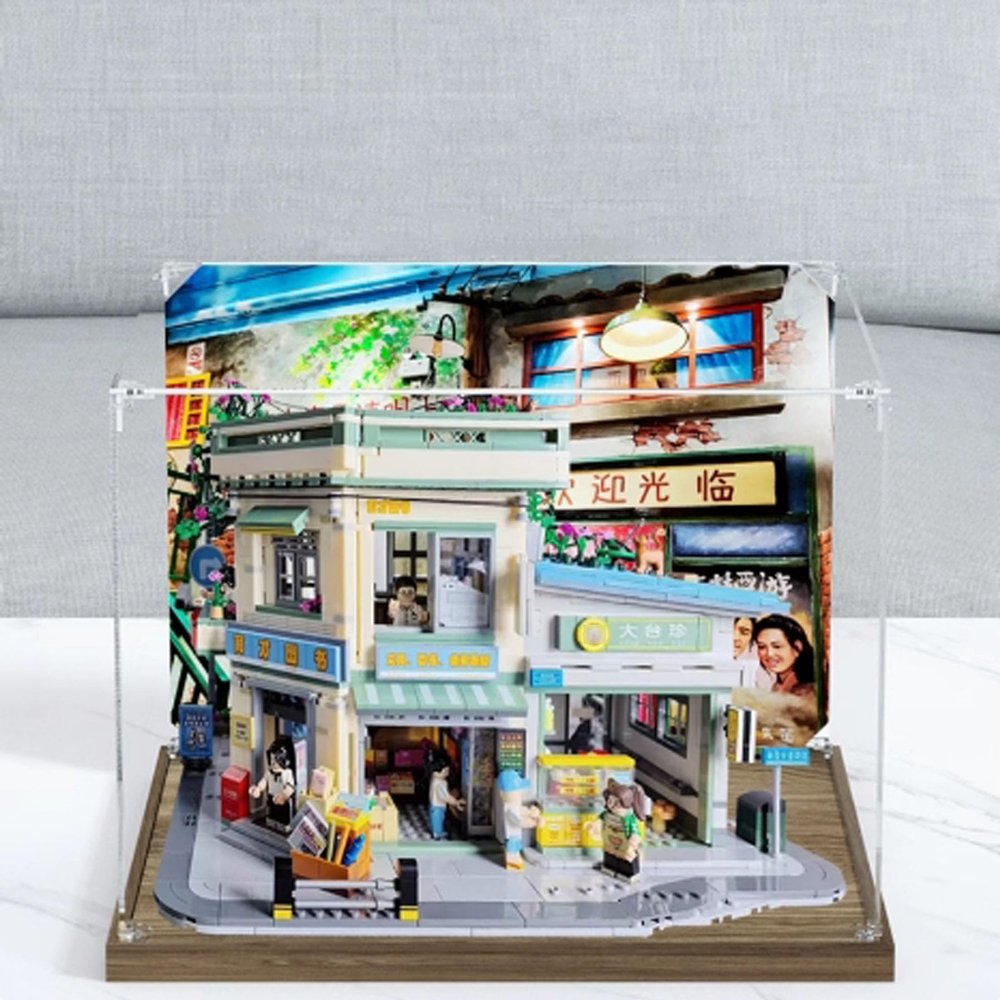 Dustproof Acrylic Display Box Compatible with Lego8090s Rush Hour Model Display Case, Dustproof Box, Storage Box, Display Box (Only Display Box) (Wooden Base)