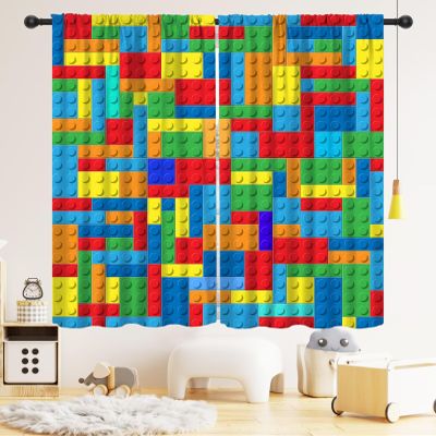 LOMADIA Building Blocks Toy Kids Curtain, Colorful Building Brick Blocks Blackout Curtains, Puzzel Window Treatments Drapes for Boys Baby Bedroom Living Room Nursery Decor 42" W x 63" L