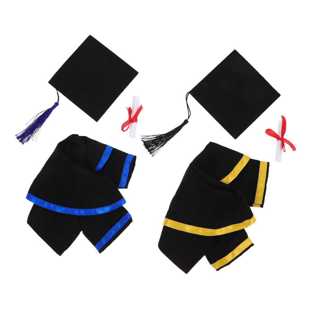 FELTECHELECTR 2Sets Adorable Dress Up Set with Graduation Cap Gown Certificates for Bears Celebrate High School College Graduates