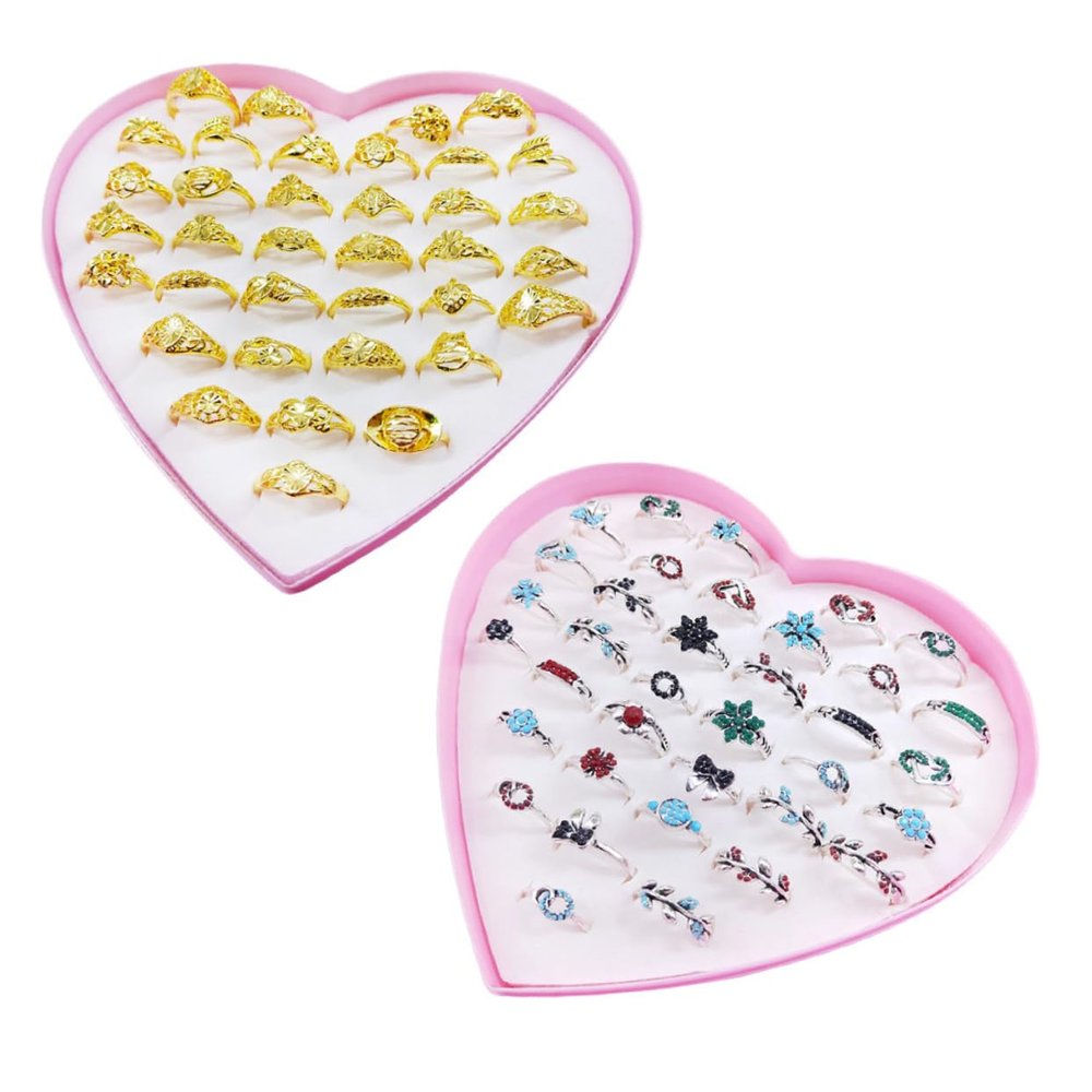 SUPVOX 1 Set Heart Shaped Box Ring Set for Creative Gold Pattern Adornment for Birthday Parties and Daily Wear for Students and Teens