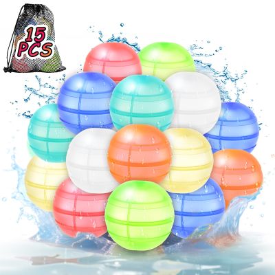 15 PCS Reusable Water Balloons for Kids Self Sealing Refillable Silicone Water Balloons Quick Fill Water Balls Toys Splash Ball Water Bomb Outdoor Summer Toys Pool Beach Games for Kids Boys Girls