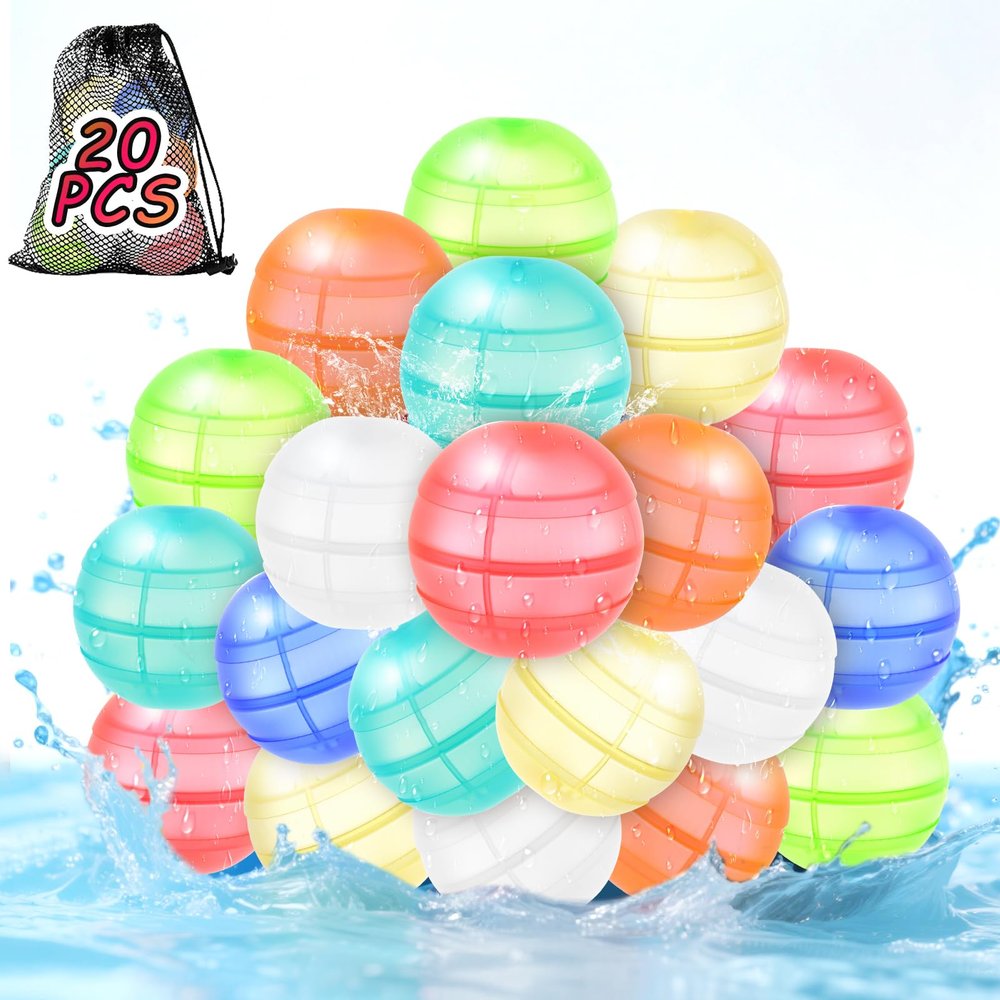 20 PCS Reusable Water Balloons for Kids Self Sealing Refillable Silicone Water Balloons Quick Fill Water Balls Toys Splash Ball Water Bomb Outdoor Summer Toys Pool Beach Games for Kids Boys Girls