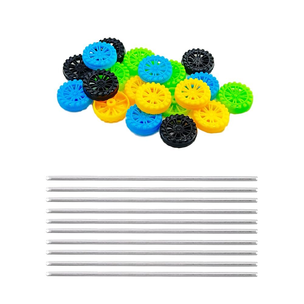 20PCS Model Toy Car Wheel Plastic Toy Wheel with 2mm Dia Shaft Round Axles for RC Car Truck Robot DIY Model Toy Building Projects (Style 1)