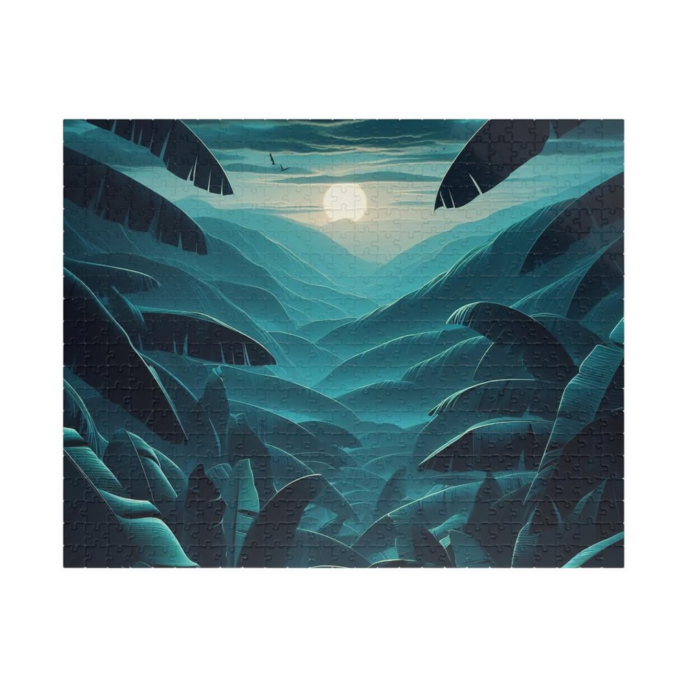 Deep Jade Banana Tree Leaves Rustling in Virtual Wind - Premium 520 Piece Jigsaw Puzzle Made in USA