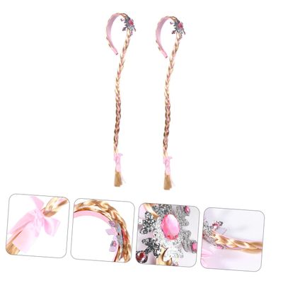 Homoyoyo 2 Pcs Princess Crown Headbands Colorful Braided Wigs for Girls Long Hairpiece Cosplay Accessories for Dress Up Parties