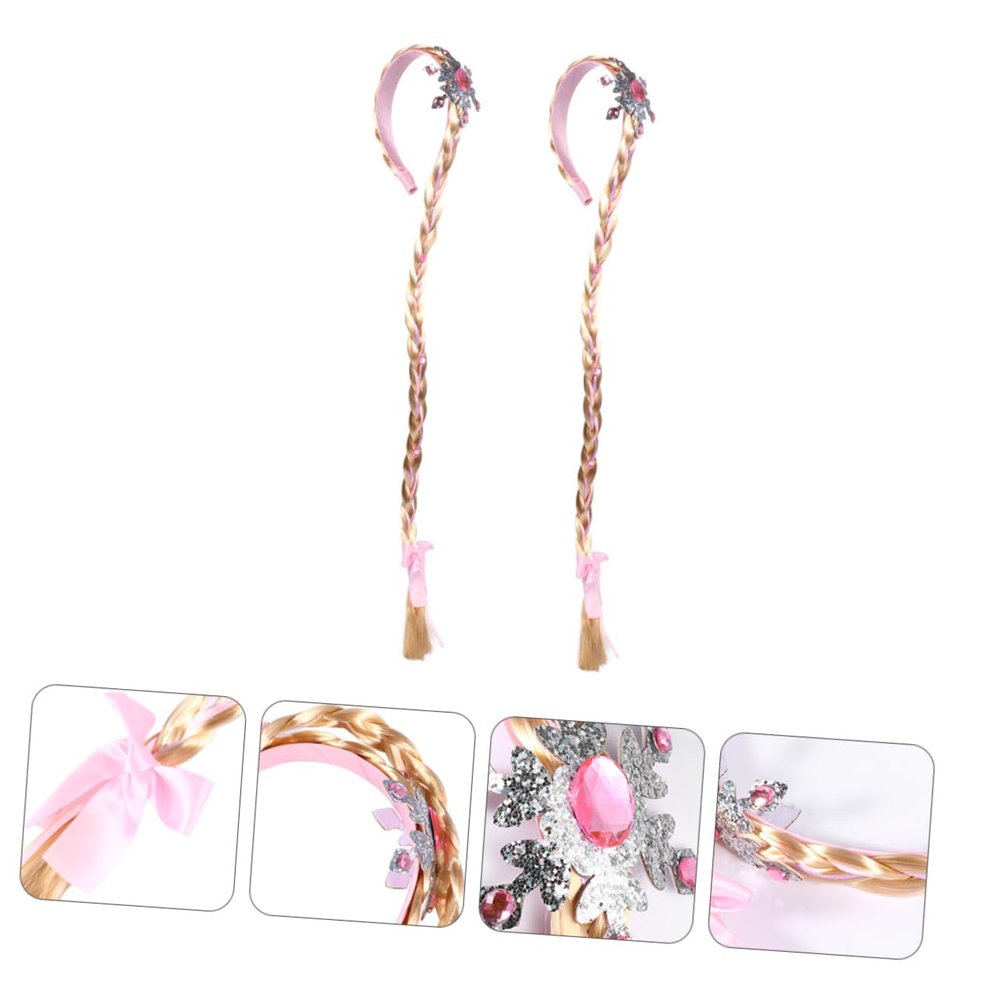 Homoyoyo 2 Pcs Princess Crown Headbands Colorful Braided Wigs for Girls Long Hairpiece Cosplay Accessories for Dress Up Parties