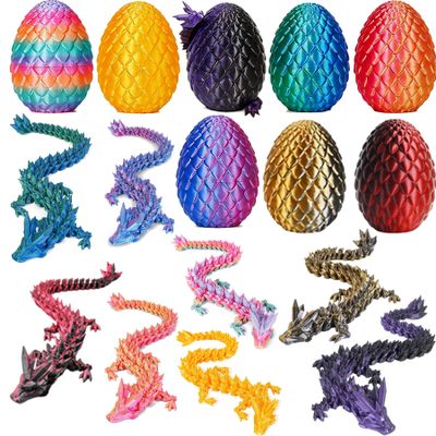 8Pcs 3D Printed Dragon Egg with Articulated Dragons Inside, Realistic 3D Printed Animals, Unique Crystal Dragon Fidget Toy Set, Easter Basket Stuffers & Mythical Pieces Dragon Egg Fillers Gift