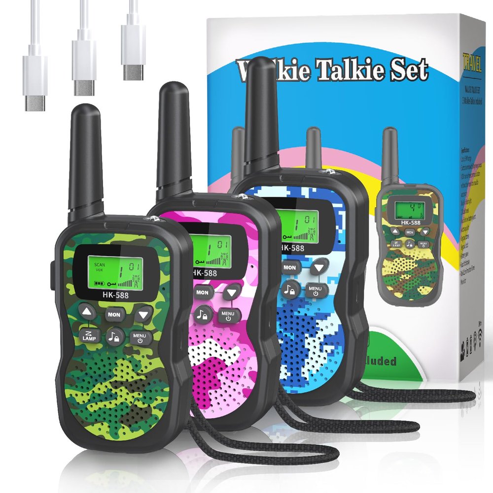 BUKEWIT Walkie Talkies for Kids 3 Pack,3 Miles Family Walky Talky Children Radio Long Range,22 Channels Kids walkie talkies with VOX Function&LED Flashligh,Camping Birthday Xmas Gift