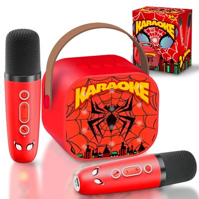 Mini Karaoke Machine for Boys Kids 3 4 5 6 7 8 Year Old Boy Birthday Gifts Toys for 4 5 6 7 8 10 Year Old Boys Birthday Party Favors with 2 Wireless Microphones