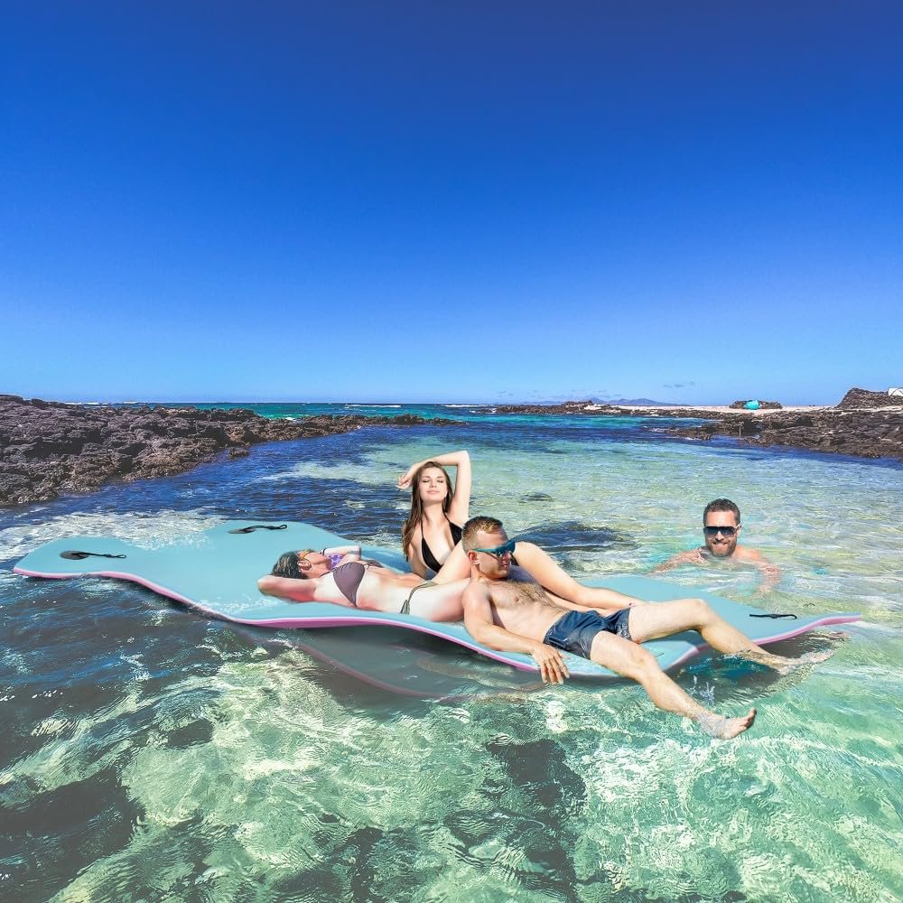 17' x 5' Floating Mat for Pool, 3-Layer Lily Pad Floating Pool Mat, Thick and Durable Water Activities Lily Pad for Pool, Oceans,Beach (Blue+Pink, 17' x 5')