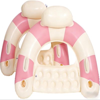 2 pcs Inflatable Pool Float Chair - 40" Pool Floaties Chair Floats Loungers for Swimming Pools Floating Lounger with Cup Holders Party Floaties for Adults (Retro Pink)