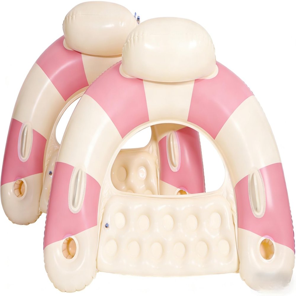 2 pcs Inflatable Pool Float Chair - 40" Pool Floaties Chair Floats Loungers for Swimming Pools Floating Lounger with Cup Holders Party Floaties for Adults (Retro Pink)
