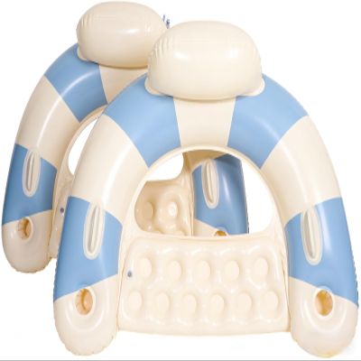 2 pcs Inflatable Pool Float Chair - 40" Pool Floaties Chair Floats Loungers for Swimming Pools Floating Lounger with Cup Holders Party Floaties for Adults (Retro Blue)