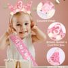 Atoden 3 Year Old Birthday Headband and Sash Happy 3rd Birthday Decorations for Girl Glitter Flower Princess Crown Tiara with Pink Bow Party Costume Outfit Gifts view 4