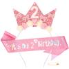 Atoden 2 Year Old Birthday Headband and Sash Happy 2nd Birthday Decorations for Girl Glitter Flower Princess Crown Tiara with Pink Bow Party Costume Outfit Gifts view 1