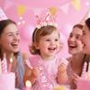 Atoden 2 Year Old Birthday Headband and Sash Happy 2nd Birthday Decorations for Girl Glitter Flower Princess Crown Tiara with Pink Bow Party Costume Outfit Gifts view 2