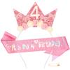 Atoden 4 Year Old Birthday Headband and Sash Happy 4th Birthday Decorations for Girl Glitter Flower Princess Crown Tiara with Pink Bow Party Costume Outfit Gifts view 1