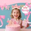 Atoden 4 Year Old Birthday Headband and Sash Happy 4th Birthday Decorations for Girl Glitter Flower Princess Crown Tiara with Pink Bow Party Costume Outfit Gifts view 3
