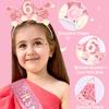 Atoden 6 Year Old Birthday Headband and Sash Happy 6th Birthday Decorations for Girl Glitter Flower Princess Crown Tiara with Pink Bow Party Costume Outfit Gifts view 4