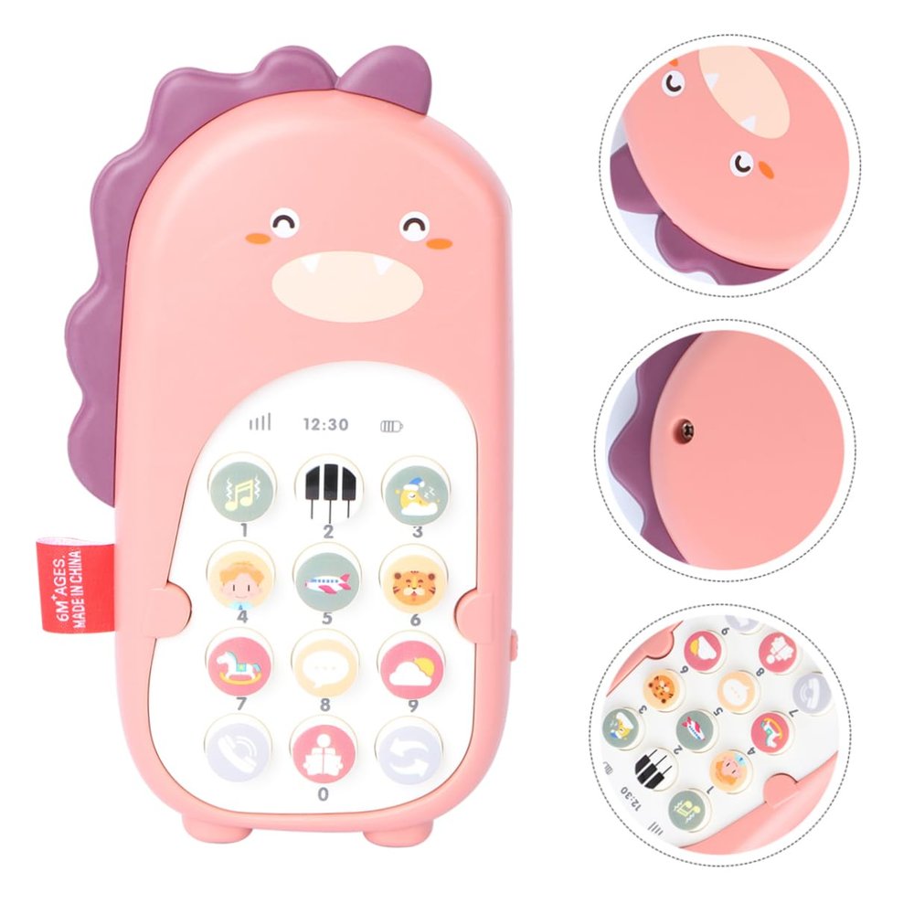 BESPORTBLE 1PC Bilingual Phone Chewable Cartoon Vibration Mobile Phone for Early Childhood Fun Teething for Months Pink Dinosaur