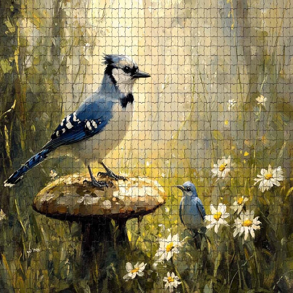1000 Piece Puzzle for Adults Blue Jays Painting A Challenging and Peaceful Jigsaw Game for Nature Art Lovers Fun Wall Art and Family Night Gift Idea