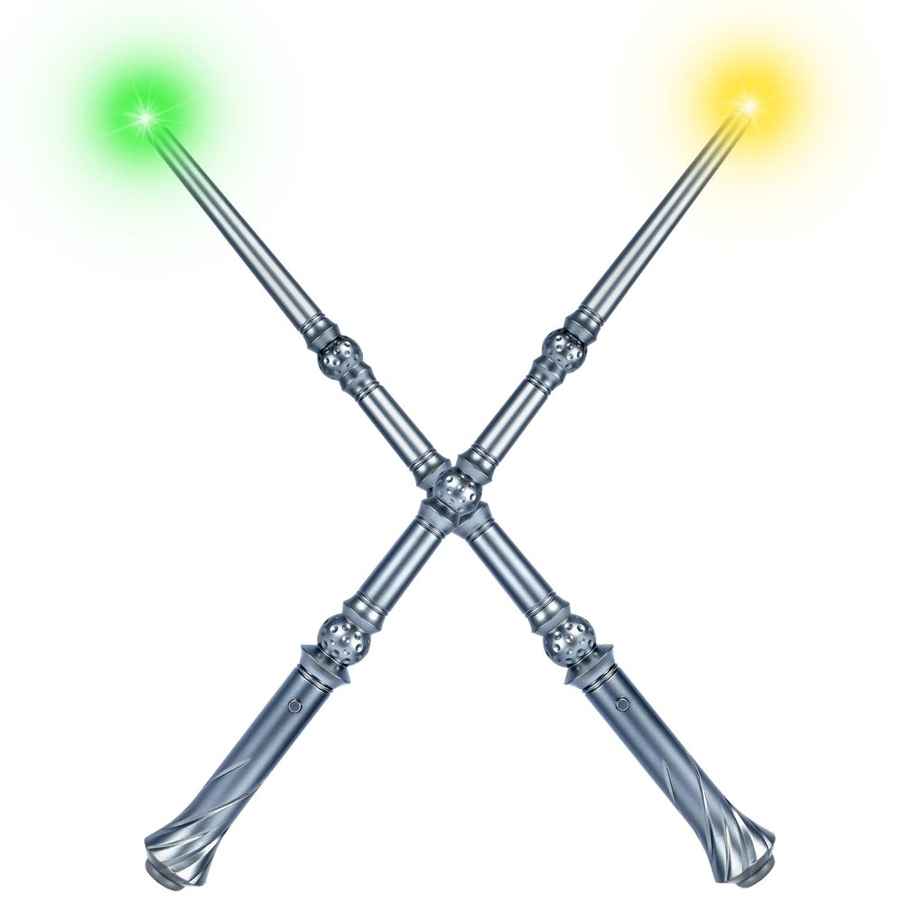 Light Up Magic Wizard Wand with Sounds & 4 Color Lights Illuminating Witch Toys for Kids Cosplay Party Birthday Gift, Silver, 2PCS
