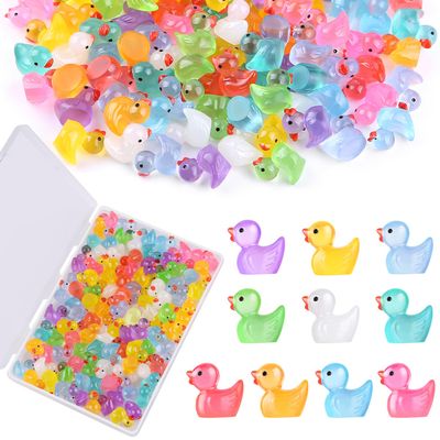 100 Pack Luminous Mini Resin Ducks, 10 Colors Tiny Ducks Glow in the Dark with Container, Bulk Small Plastic Animals Toys Miniature Figurines for Dollhouse Landscape Garden Aquarium Party Favors Gifts