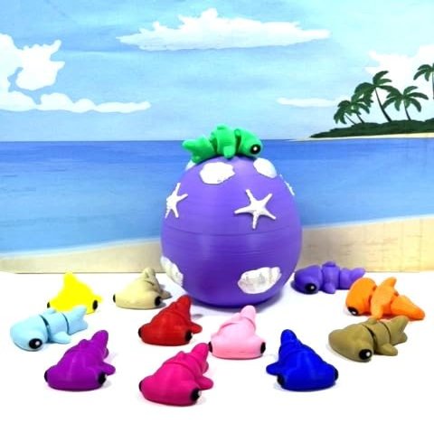 12pcs Baby Hammerhead Sharks and Egg, 3D Printed Plastic Ocean Sea Animals Figures, Colorful Articulated Baby Hammerhead Sharks, Fidget ADHD Autism Toy BHS001-SET-PUSE