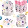 140PCS Space Themed Paper Plates Party Supplies Decorations, Supplies for Girls Baby Birthday Party Decorations Pink Moon Star Outer Space Planet Theme Plates Set for 20 Guests view 1