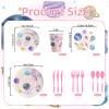 140PCS Space Themed Paper Plates Party Supplies Decorations, Supplies for Girls Baby Birthday Party Decorations Pink Moon Star Outer Space Planet Theme Plates Set for 20 Guests view 4