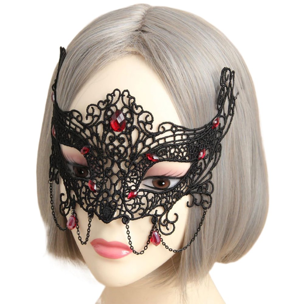 jiingekk Lace Chain Eyemask Masquerade Eyemask For Masquerade Carnivals Proms Wedding Lace Chain For Women Cosplay