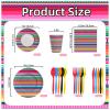 140PCS Mexican Serape Fiesta Plates and Napkins Set, Fit Mexican Themed Paper Dessert Plates, Taco Colorful Stripes Pinata Ponchos Platters Dance Party, Serves 20 Guests view 2