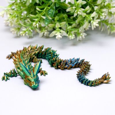 3D Printed Crystal Dragon Model,Flexible Realistic Articulated Animal Fidget Toys,Mystery Figurines Gifts for Easter,Executive Desk Funny Dcor and Festival Collectible,Easter Basket Stuffers (BGB)