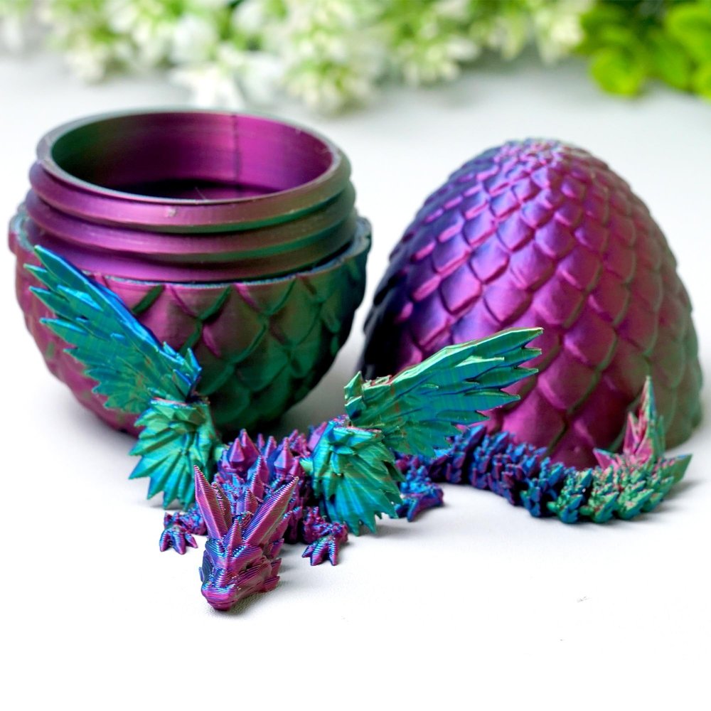 3D Printed Dragon Egg with Wing,Little Dragon Inside Egg,Flexible Realistic Articulated Animal Fidget Toys,Mystery Figurines Gifts for Easter,Executive Desk Funny Dcor and Festival Collectible (RGB)