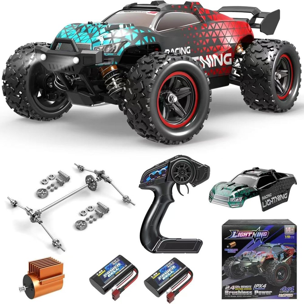 XWELO 1:18 Brushless RC Cars for Adults & Boys (18426), 50+KPH High Speed Fast 4WD Off-Road RC Truck, 4X4 RC Car Waterproof Remote Control Car with 2 Rechargeable Batteries