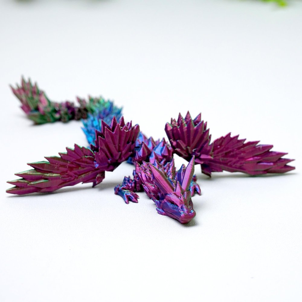 3D Printed Crystal Dragon with Wings,pterosaur Model,Flexible Realistic Articulated Animal Fidget Toys,Mystery Figurines Gifts for Easter,Executive Desk Funny Dcor and Festival Collectible (RGB)
