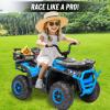 24V 4x4 Ride on Toys Car, BLISSRIDE Kids ATV Quad w/Kneepads, 5Mph Max Speed, Music, LED Lights, Rear Storage Rack, Big Tires, Safe Soft Start&Brake, Electric 4 Wheeler for Kids Boys Girls, L Blue view 2