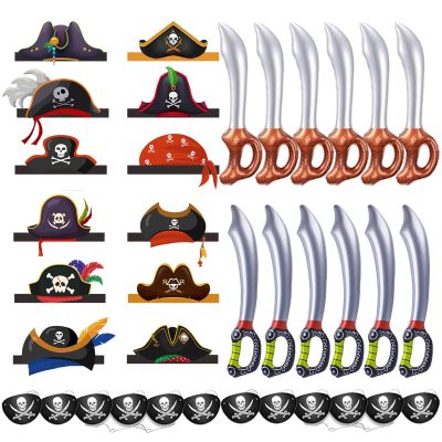 36 inflado para fiesta temtica pirat,incluye12 espadas inflables pirata para, 12 Pirate Hats12 parches de ojo de pirata,accesorios de escenario suministros de cosplay para fiesta