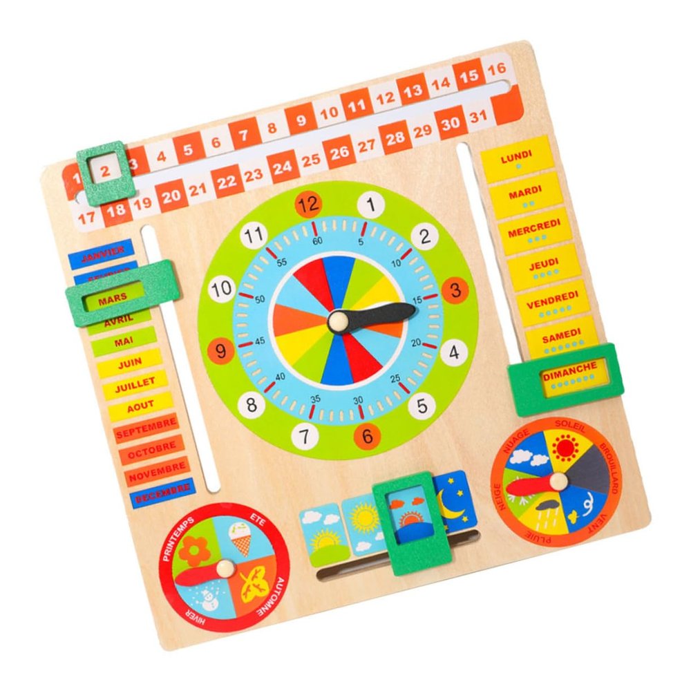 Kisangel Multi Functional Teaching Aid for Educational Wooden Clock with Design for Early Learning and Cognitive Development