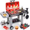 CUTE STONE Kids BBQ Grill Toys, Color Changing Play Food, Sizzling Sound & Light Effects, Cool Mist Spray, Pretend Cooking with Frying & Grilling, 2-Tier BBQ on Wheels - Kitchen Toy Gift Ideas view 1